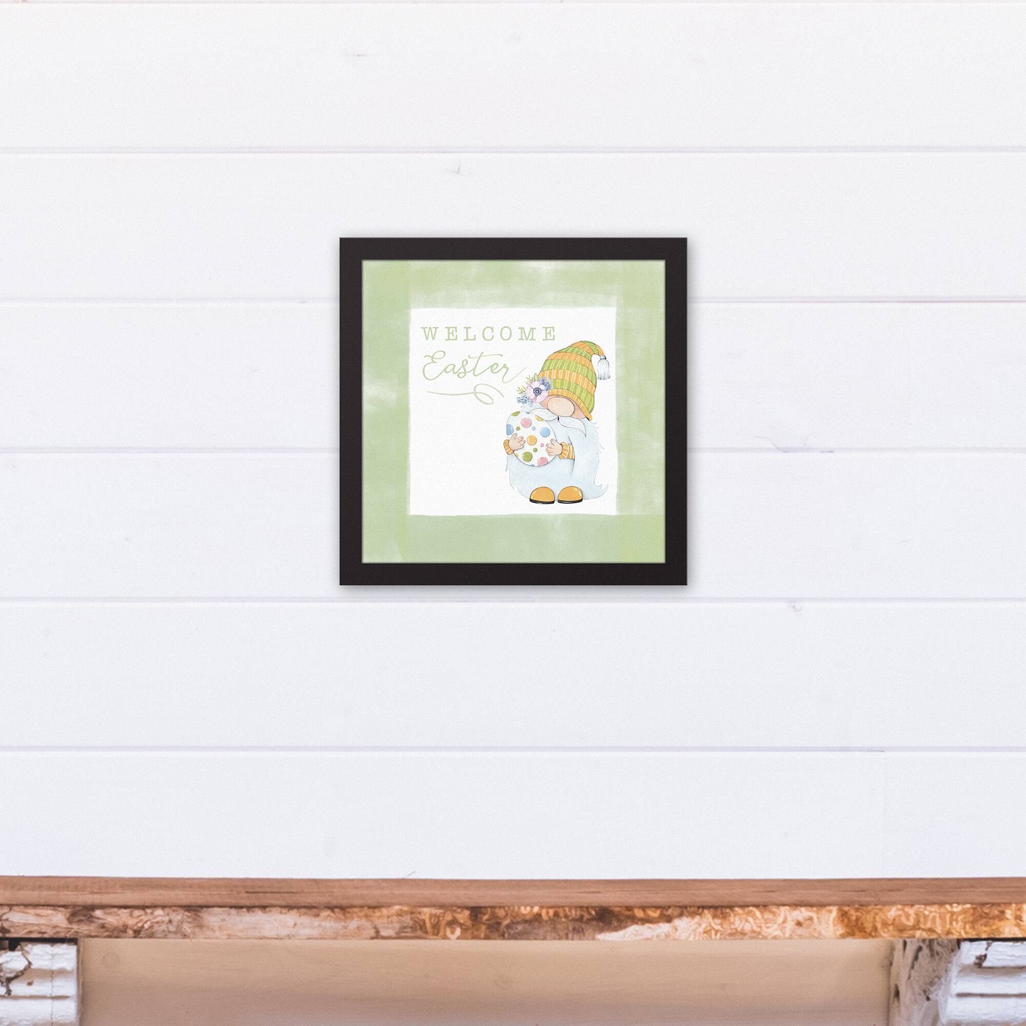 Welcome Easter Gnome 12" x 12" Black Floating Framed Canvas
